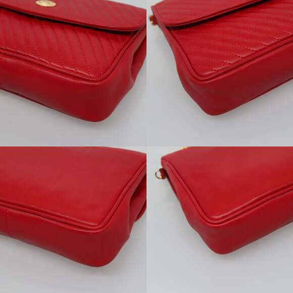 CELINE Chain Shoulder Bag Leather Red Gold - Picture 10 of 12